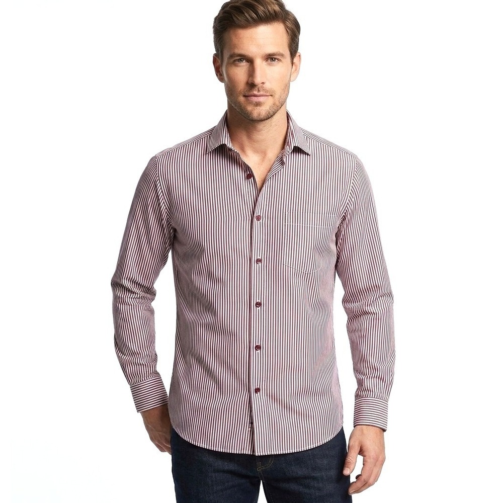 Modena Mens 16.5 Dress Shirt‎ Modern Fit Burgundy White Striped Long Sleeve